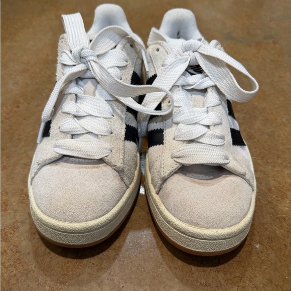 adidas Shoes - adidas White Canvas Low-Top Sneakers with Black Logo